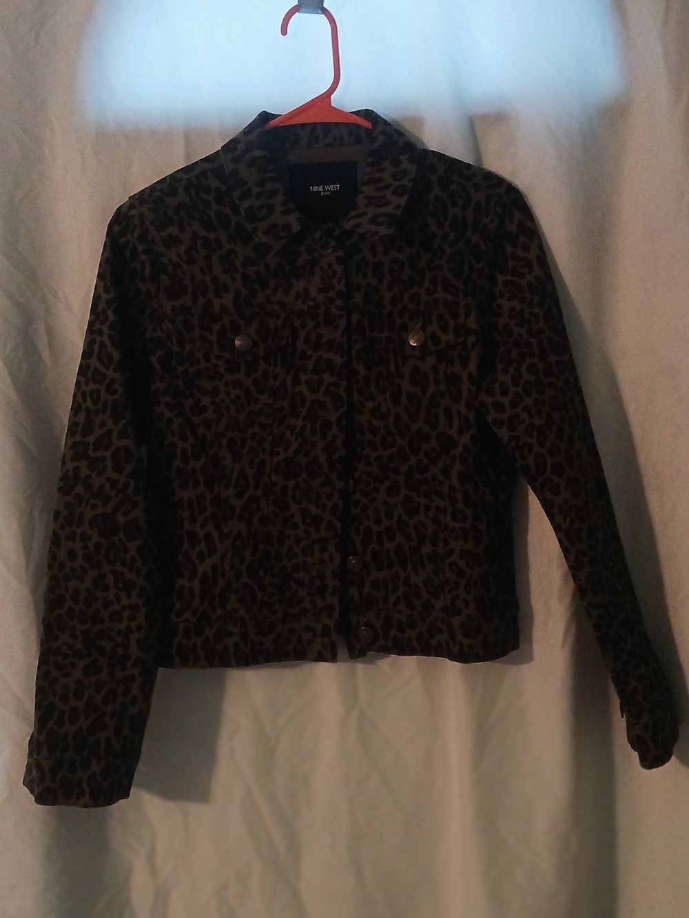 Nine West Olive and Brown Leopard Print Jean Jacket